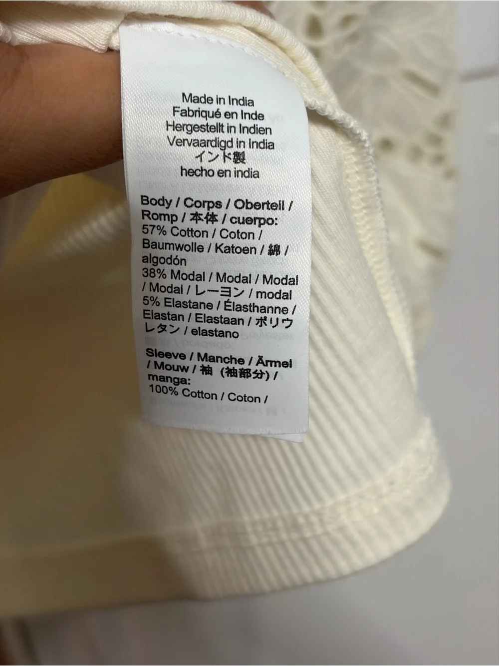 J. Crew Cream Long-Sleeve Lace-Sleeve Tee